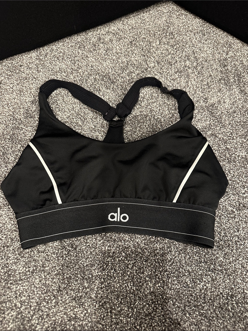 ALO Yoga Black Sports Bra with White Trim